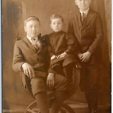 c1910s Handsome Group Brothers RPPC Cool Classy Sibling Boys Real Photo PC A185 picture