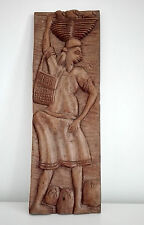 Vintage 1980s Egyptian themed wood sculpture wooden wall hanging panel handmade  picture