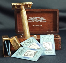 Vintage 1922 Gillette Gold Richwood Razor Full Set in Wood Case picture