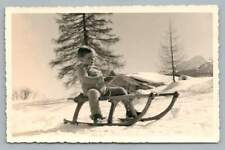 Chubby Toddler Boy on Snow Sleigh RPPC Cortina d'Ampezzo Italian Alps Photo ~50s picture