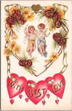 1914 VALENTINE'S DAY Embossed Postcard Flying Cupid Angels 