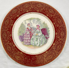 Colonial Ladies Dinner Plate Red Century By Salem 23k Gold Filigree 11” VTG picture