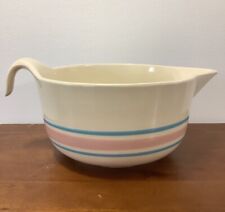 Vintage McCoy #129 USA Pottery Pink & Blue Banded 2 Qt Batter Spout Mixing Bowl picture