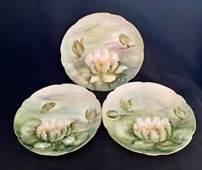 3 Vintage Antique Bavarian Hand Painted Water Lilies Decorative Porcelain Plates picture