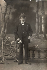 1912 SPANDAU BERLIN STUDIO PROP PHOTO ELEGANT MAN HAT GLOVES RPPC POSTCARD P1343 picture