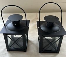 Set Of Two Small Tea Light Lantern Candle Holders Black Metal picture