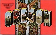 OREGON Large Letter Postcard Multnomah Falls View / KROPP Linen c1940s Unused picture
