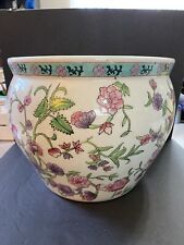 Large Vintage Ceramic Chinoiserie Flower And Koi Pot Planter Great Condition picture