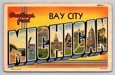 Greetings From Bay City Michigan Posted 1952 Linen Postcard picture