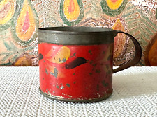 Antique Primitive Hand Painted Decorative Red Tole Tinware Toleware Child's Mug picture