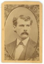 Antique Trimmed CDV Circa 1870s Handsome Young Man With Mustache Wearing Suit picture