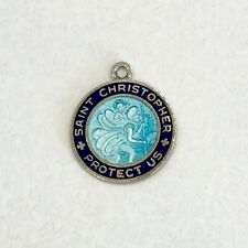 VINTAGE Sterling Silver Enamel St. Saint Christopher Medal BLUE picture