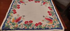 Vtg 1950's Cotton Tea Tablecloth Vivid Colored Florals 35x35