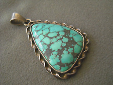 Southwestern Style Triangular Spiderweb Turquoise Sterling Silver Rope Pendant picture