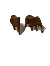 2 Small Vintage Decorative Hand Carved Dark Wooden Elephant Figurines picture