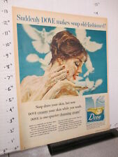 newspaper ad 1957 DOVE facial body bath soap bird nude woman bathing picture