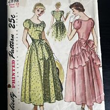 Vintage 1940s Simplicity 2898 Puff Sleeve Bustle Dress Sewing Pattern 13 XS CUT picture
