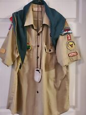 Official Boy Scouts BSA Lot  Men's Shirt With Patches, Scarf, First Fire pouch picture