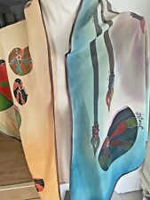 Asian Inspired Silk  Triangle Scarf .Nautilus Design  Signed. by Artist Unusual  picture