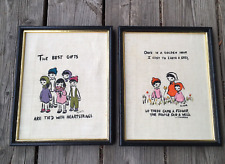 2 Vtg 1970s FLAVIA WEEDN Artwork Crewel Embroidery Handmade Framed Wall Hangings picture