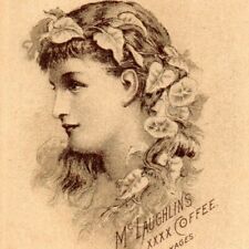 W.F. McLaughlin's Coffee Victorian Trade Business Card Pretty Woman Ivy Chicago  picture