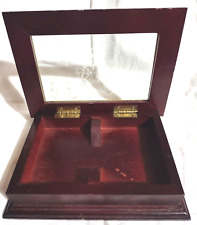 VTG Wood Jewelry Trinket Gift Chest Soccer Golf Sports Etched Glass Hinged Lid picture