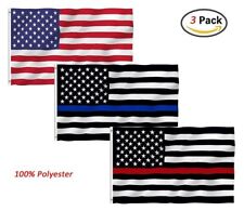 3 PACK 2x3 Ft Law Enforcement Police + Fire Flag - USA Thin RED & BLUE Line picture