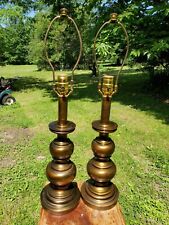 Vintage Pair of STIFFEL Antique Bronze Table Lamps  Hollywood Regency 30