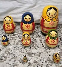 Vintage Hand Painted Russian Babushka Stacking Dolls - 8 Piece Set picture