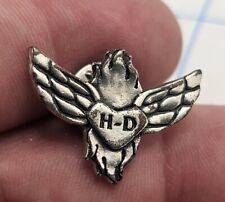 VTG Lapel Pinback Hat Pin Silver Tone HD Wings Flames HOG Motorcycle  picture
