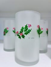 Set of 4 Cerve Frosted Holly Berry Christmas Holiday Highball Glasses picture