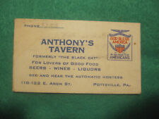 POTTSVILLE , PA ANTHONY'S TAVERN BUSINESS CARD 1941 picture