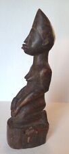 Yoruba Tribe African Carved Wood Statue Of Woman Kneeling 10.25