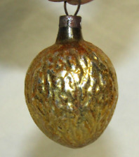 German Antique Gold Glass Feather Tree Walnut Vintage Christmas Ornament 1930's picture