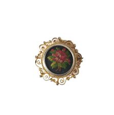 Antique Women's Brooch Pin Needlepoint Rose Gold Tone Art Nouveau Estate Austria picture