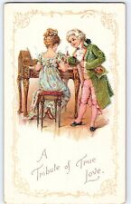 C1900 Postcard Tribute of True Love Couple Victorian Clothing Embossed Piano picture