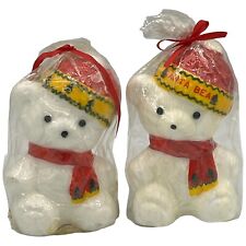 Lot of 2 Cello Wrapped Vintage Holiday Christmas Polar Bear Wax Figures READ picture