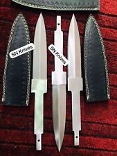 LOT OF 3-HANDMADE D2 TOOL STEEL HUNTING DAGGER BLANK BLADE BOWIE KNIFE W/SHEATH picture