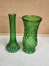 Lot Of 2 - Vintage Hoosier Glass Green Flower Vases - Misc Size  picture
