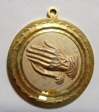 1930s antique Hong kong gold tone metal 43 mm large praying hands pendant 52383 picture