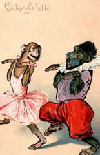 1907 Paul Finkenrath Anthropomorphic Mandrill Monkey Cake Walk Dance Postcard picture