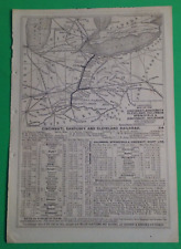 Rare 1876 Cincinnati Sandusky & Cleveland Railroad Print Map w/ Routes picture