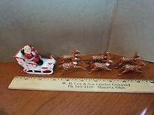 VINTAGE Christmas plastic SANTA CLAUS In Sleigh with 6 Reindeer  picture