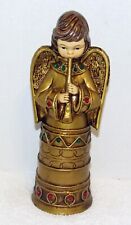 Vtg Fine A Quality Ceramic Angel Playing Horn W/ Red & Turquoise Rhine Stones picture