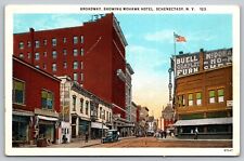 1920's Postcard Broadway Mohawk Motel Schenectady NY Street Scene A6 picture