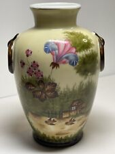 Vintage Antique English Ceramic Vases w/ Painted Flower & Landscape  picture