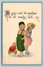 c1914 Boy With The Machine Is The Candy Kid - Children Smiling ANTIQUE Postcard picture