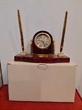 Things Remembered Mahogany Danberry  Desk Clock Gold Filled Pens VINTAGE & NEW  picture
