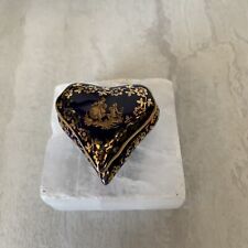 Vintage LIMOGES Heart Shaped Trinket Box Castel France Cobalt Blue picture