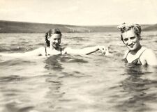 1953 Vintage ORG Photo Two Pretty Women Female Bikini Holding hands in water picture